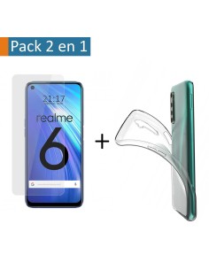 Pack 2 En 1 Funda Gel Transparente + Protector Cristal Templado para Realme 6