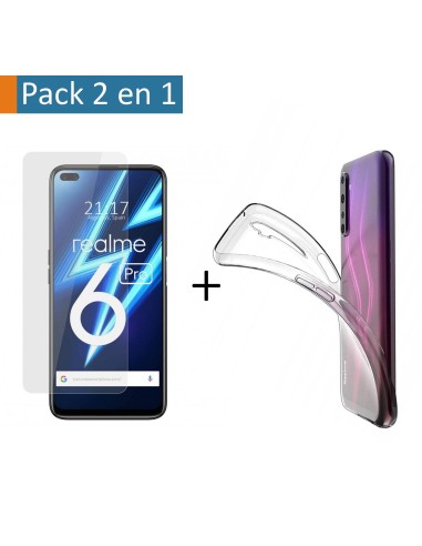 Pack 2 En 1 Funda Gel Transparente + Protector Cristal Templado para Realme 6 Pro
