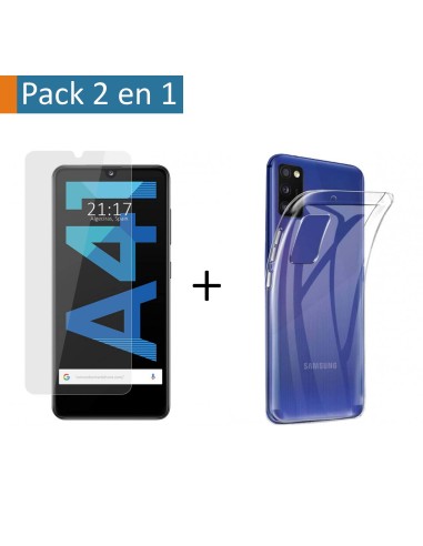 Pack 2 En 1 Funda Gel Transparente + Protector Cristal Templado para Samsung Galaxy A41