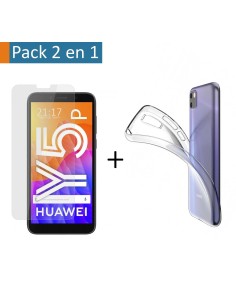 Pack 2 En 1 Funda Gel Transparente + Protector Cristal Templado para Huawei Y5p