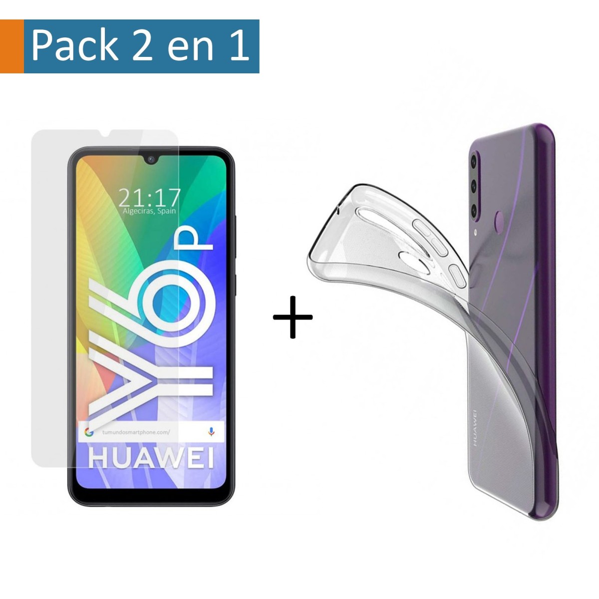 Pack 2 En 1 Funda Gel Transparente + Protector Cristal Templado para Huawei Y6p