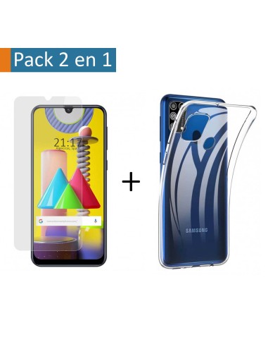 Pack 2 En 1 Funda Gel Transparente + Protector Cristal Templado para Samsung Galaxy M31