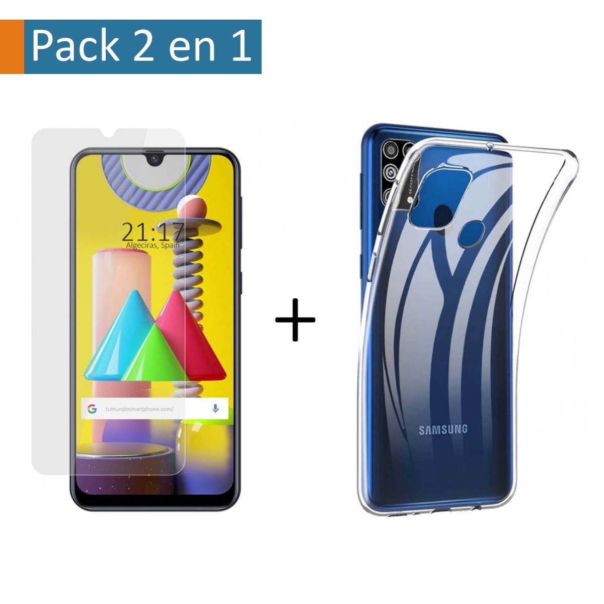 Pack 2 En 1 Funda Gel Transparente + Protector Cristal Templado para Samsung Galaxy M31