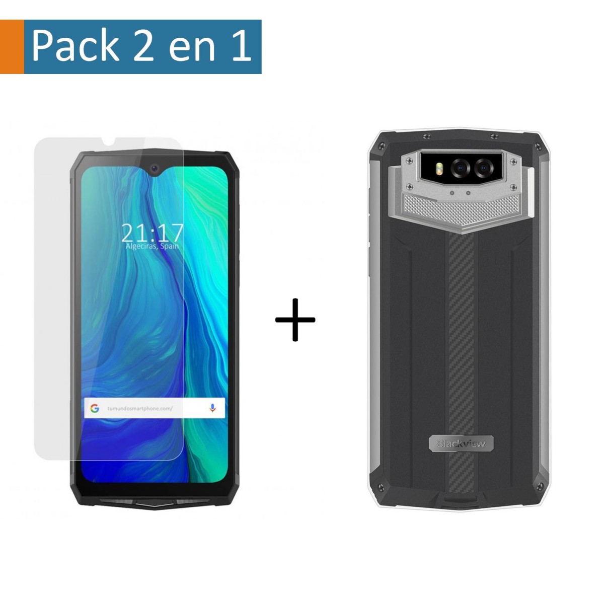 Pack 2 En 1 Funda Gel Transparente + Protector Cristal Templado para Blackview BV9100