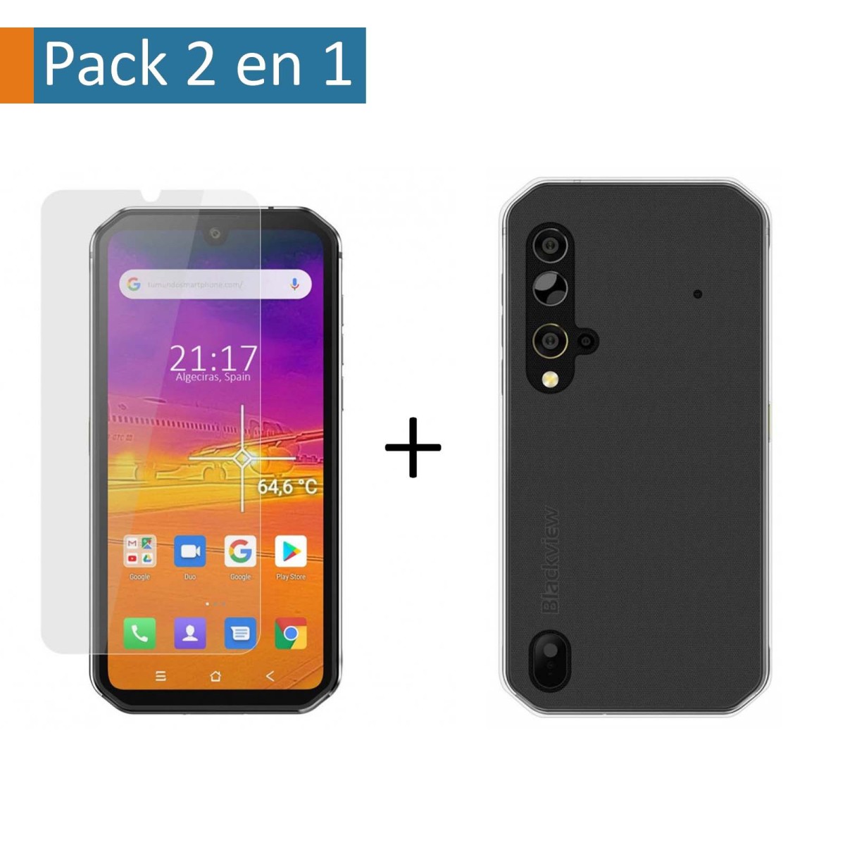 Pack 2 En 1 Funda Gel Transparente + Protector Cristal Templado para Blackview BV9900 / BV 9900 PRO