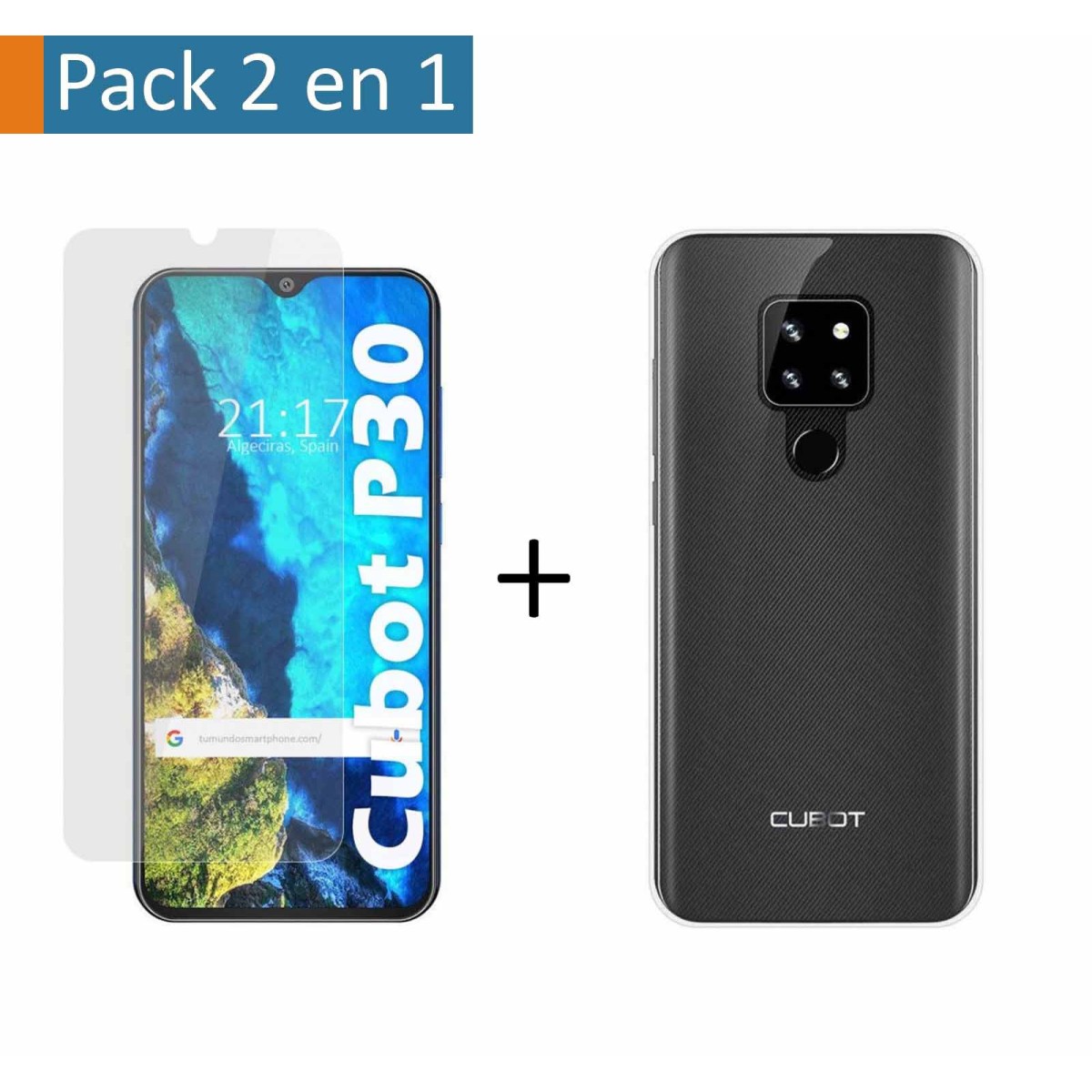 Pack 2 En 1 Funda Gel Transparente + Protector Cristal Templado para Cubot P30