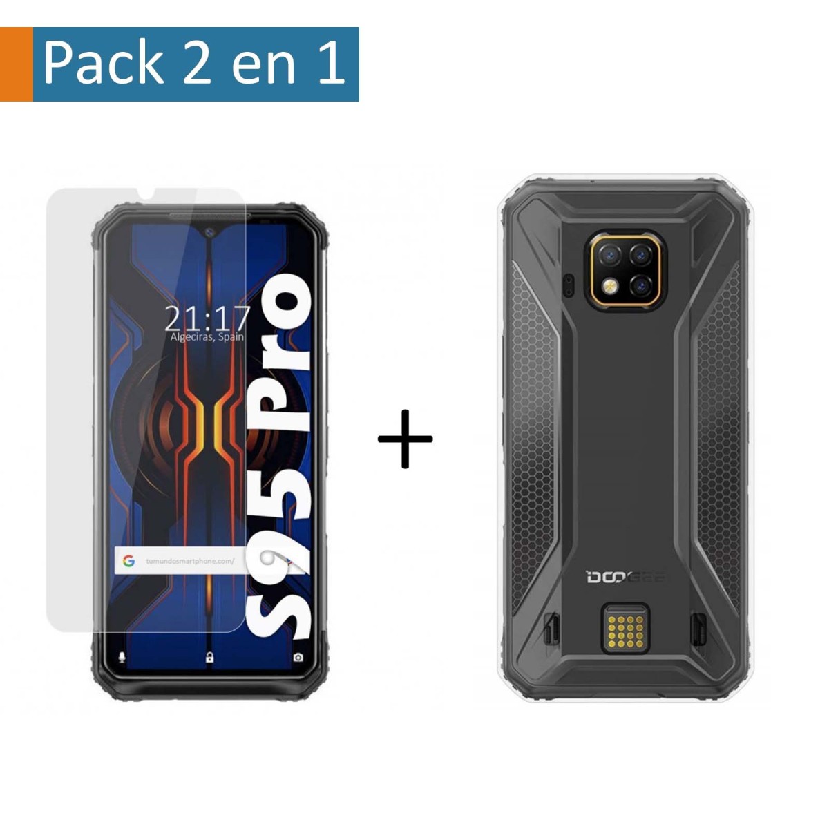 Pack 2 En 1 Funda Gel Transparente + Protector Cristal Templado para Doogee S95 Pro