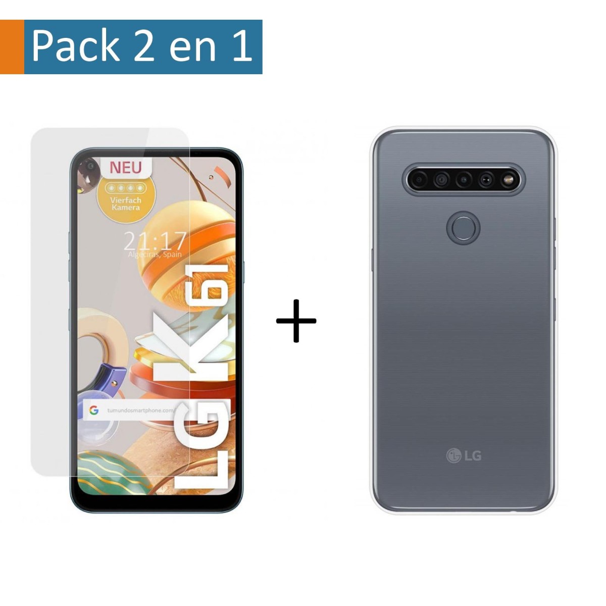 Pack 2 En 1 Funda Gel Transparente + Protector Cristal Templado para Lg K61