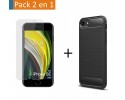 Pack 2 En 1 Funda Gel Tipo Carbono + Protector Cristal Templado para Iphone SE 2020
