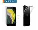 Pack 2 En 1 Funda Gel Transparente + Protector Cristal Templado para Iphone SE 2020