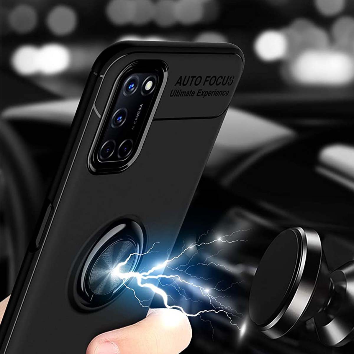 Funda Magnetica Soporte con Anillo Giratorio 360 para Oppo A52 / Oppo A72 Negra