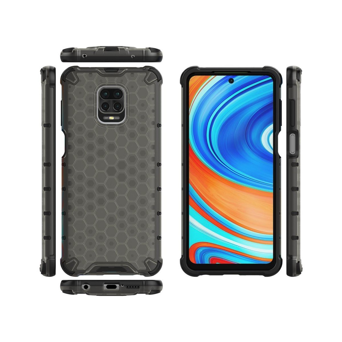 Funda Tipo Honeycomb Armor (Pc+Tpu) Negra para Xiaomi Redmi Note 9S / Note 9 Pro