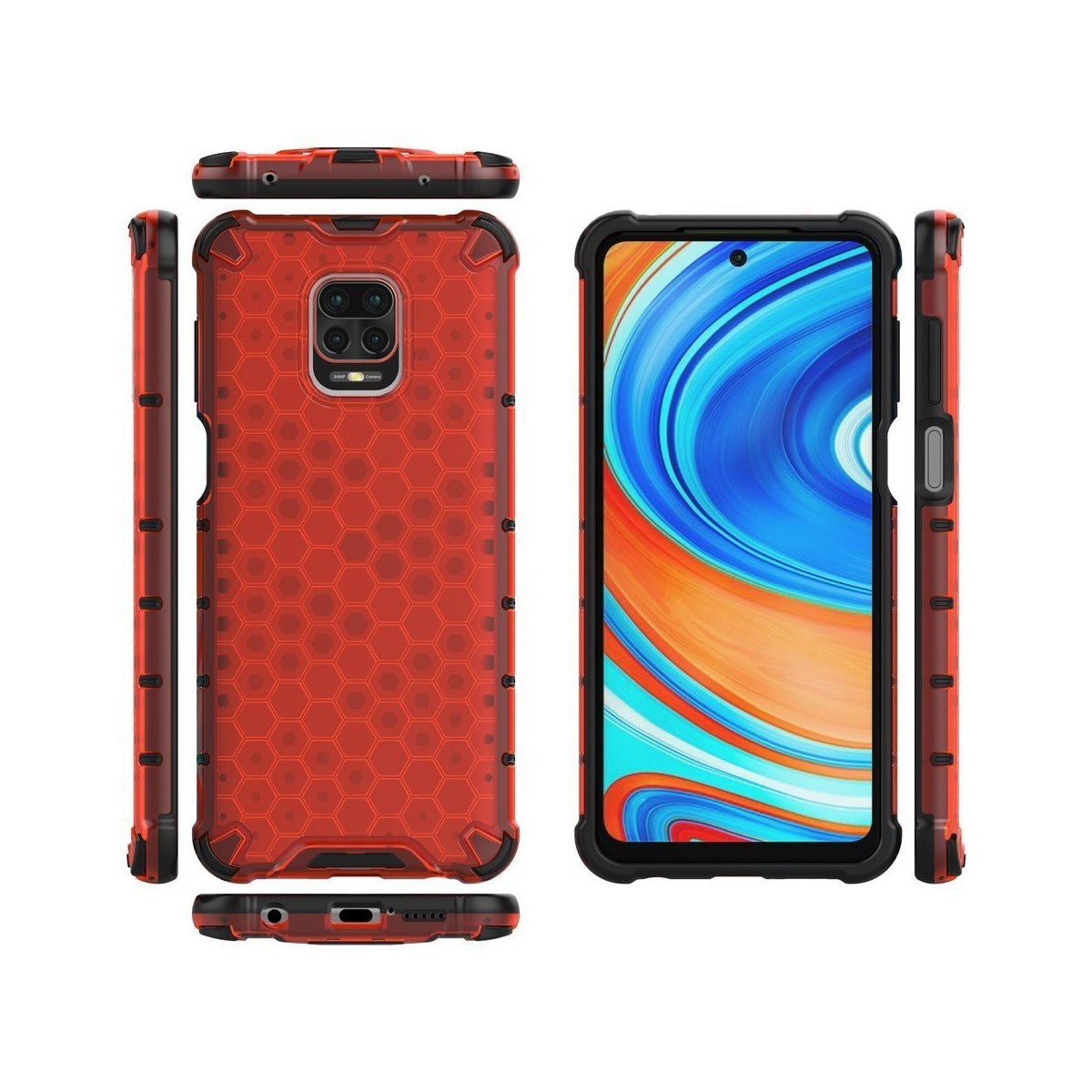 Funda Tipo Honeycomb Armor (Pc+Tpu) Roja para Xiaomi Redmi Note 9S / Note 9 Pro