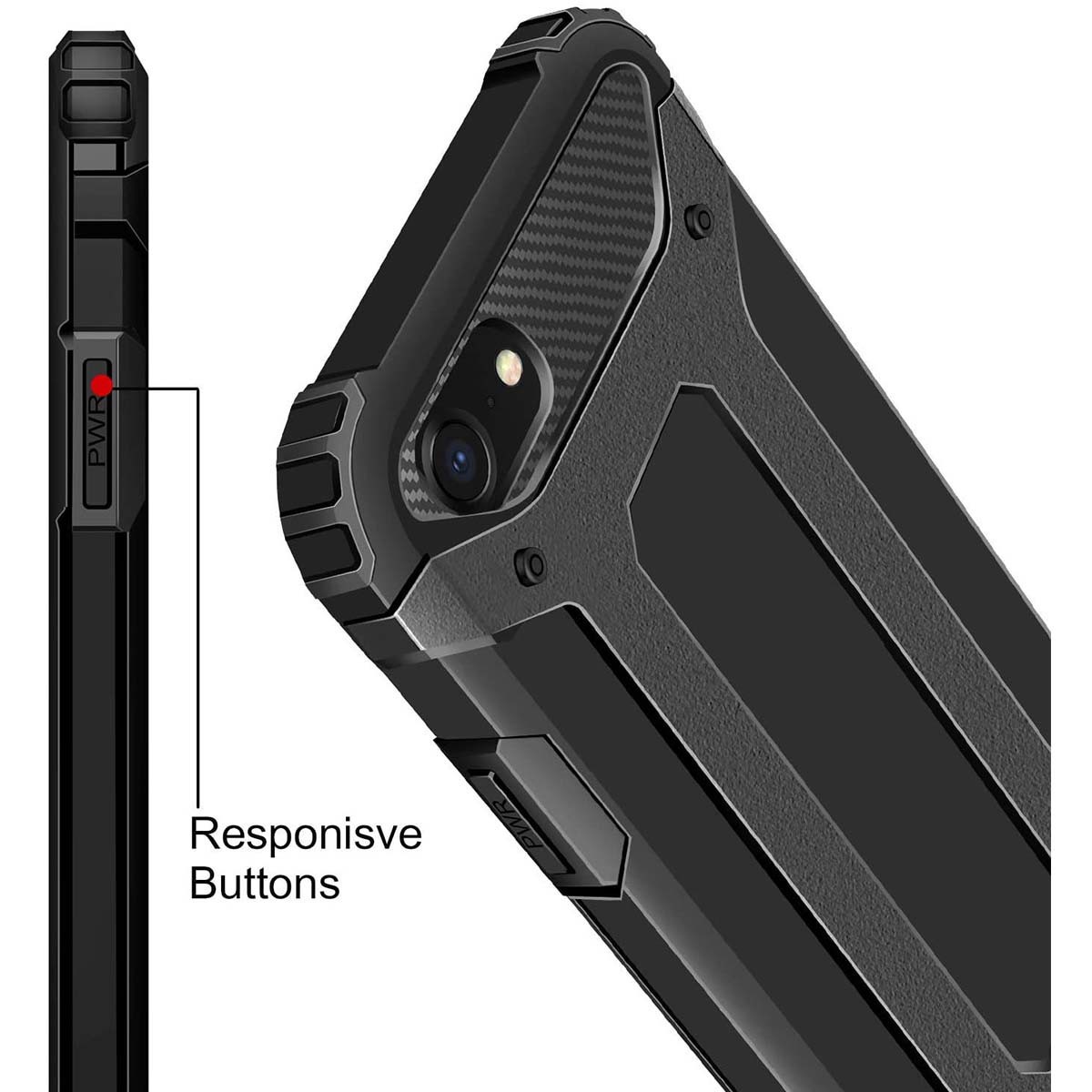 Funda Tipo Hybrid Tough Armor (Pc+Tpu) Negra para Iphone SE 2020