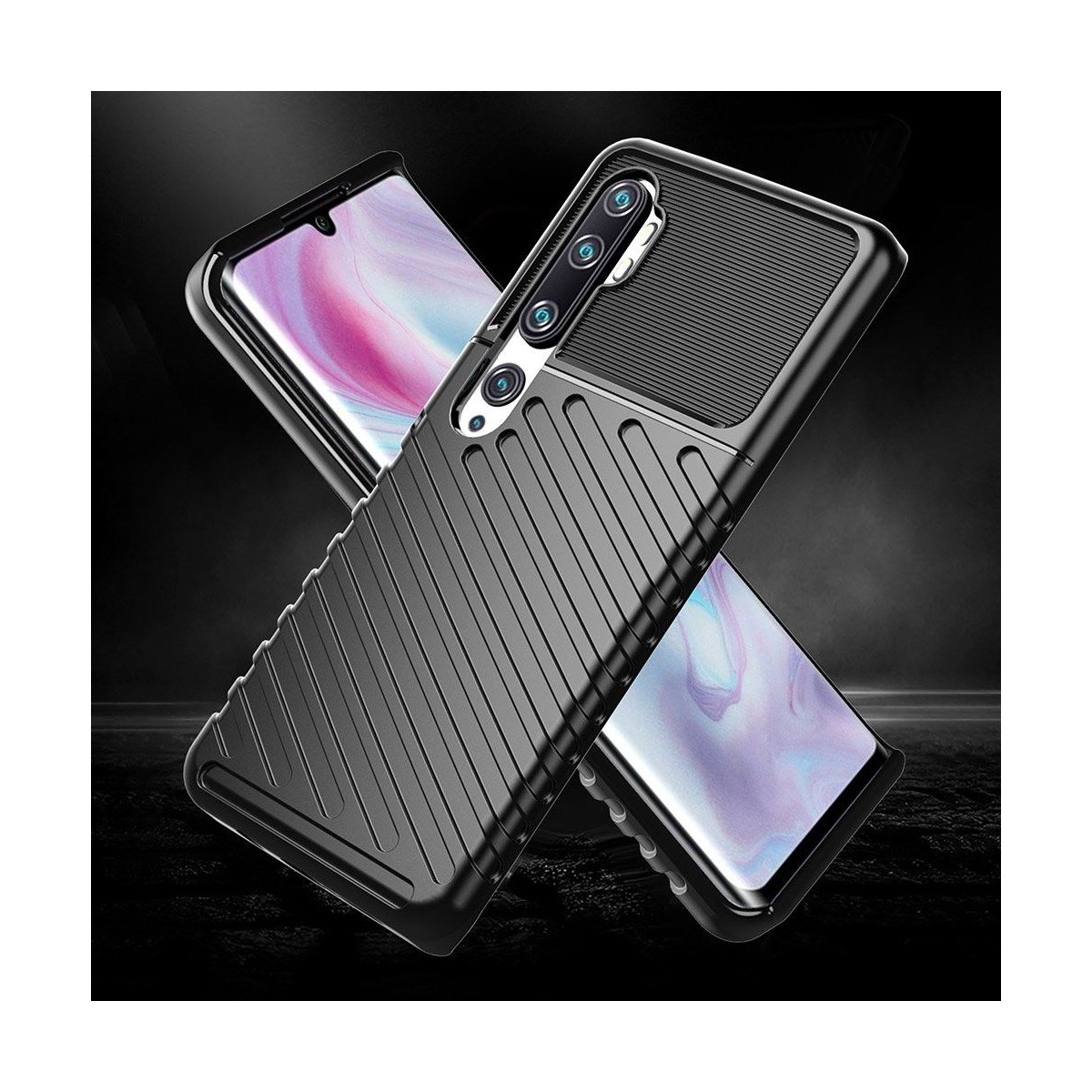 Funda Gel Flexible Thunder Armor Rugged para Xiaomi Mi Note 10 color Negra