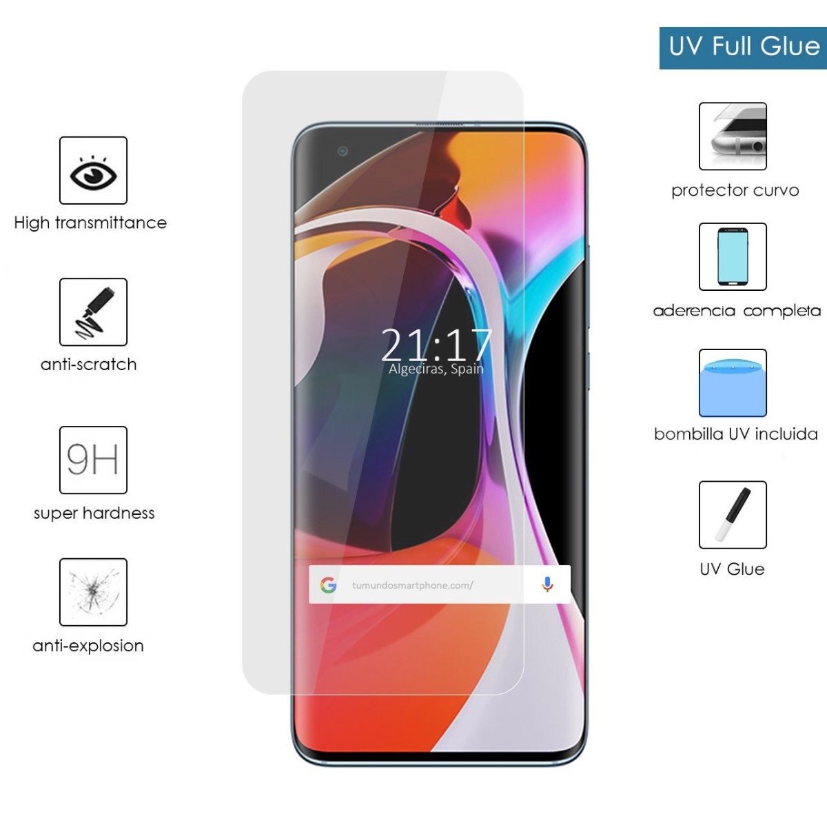 Protector Cristal Templado Completo Curvo UV Full Glue para Xiaomi Mi 10 / Mi 10 Pro