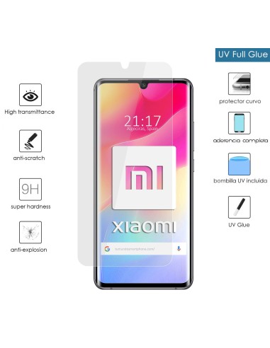 Protector Cristal Templado Completo Curvo UV Full Glue para Xiaomi Mi Note 10 Lite