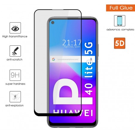 Protector Cristal Templado Completo 5D Full Glue Negro para Huawei P40 Lite 5G Vidrio