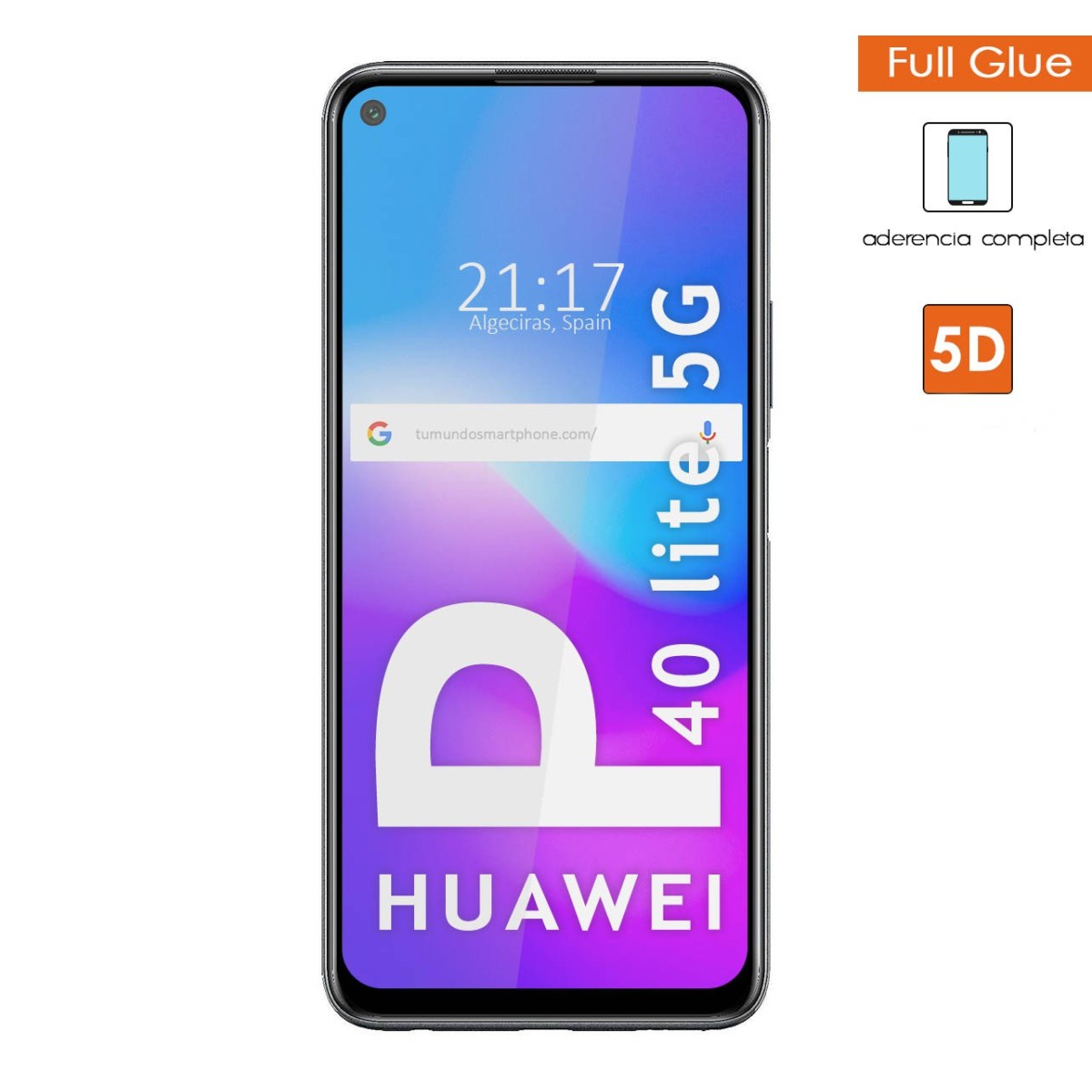 Protector Cristal Templado Completo 5D Full Glue Negro para Huawei P40 Lite 5G Vidrio