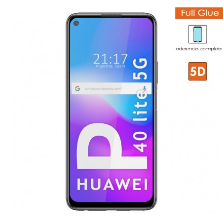 Protector Cristal Templado Completo 5D Full Glue Negro para Huawei P40 Lite 5G Vidrio
