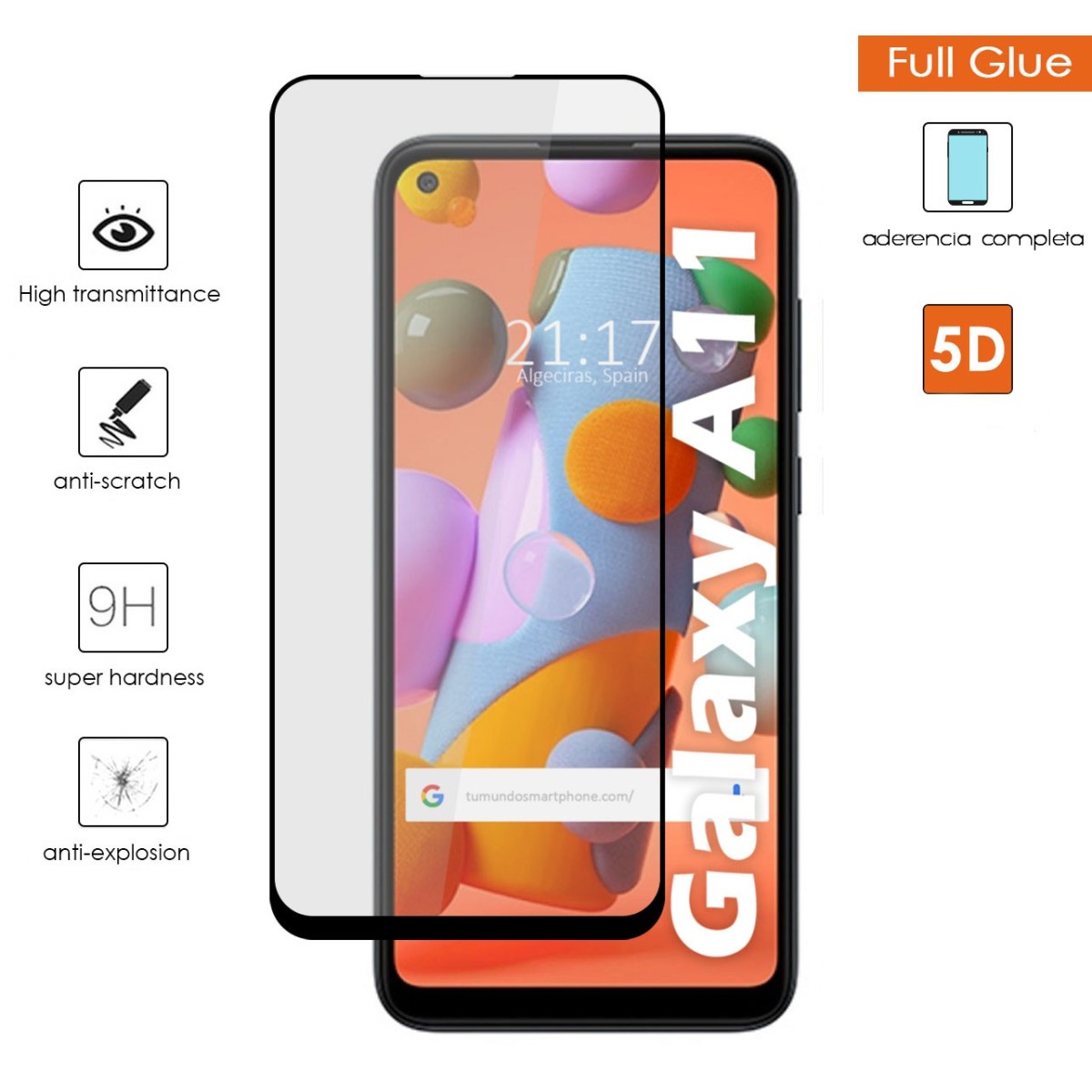 Protector Cristal Templado Completo 5D Full Glue Negro para Samsung Galaxy A11 / M11 Vidrio