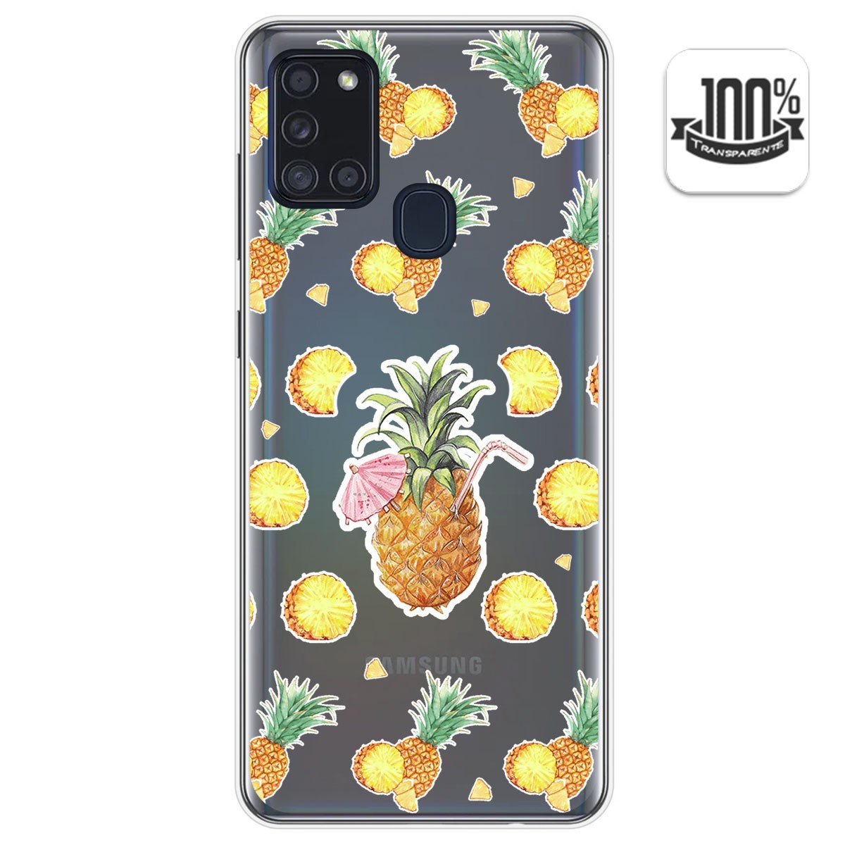 Funda Gel Transparente para Samsung Galaxy A21s diseño Piña Dibujos