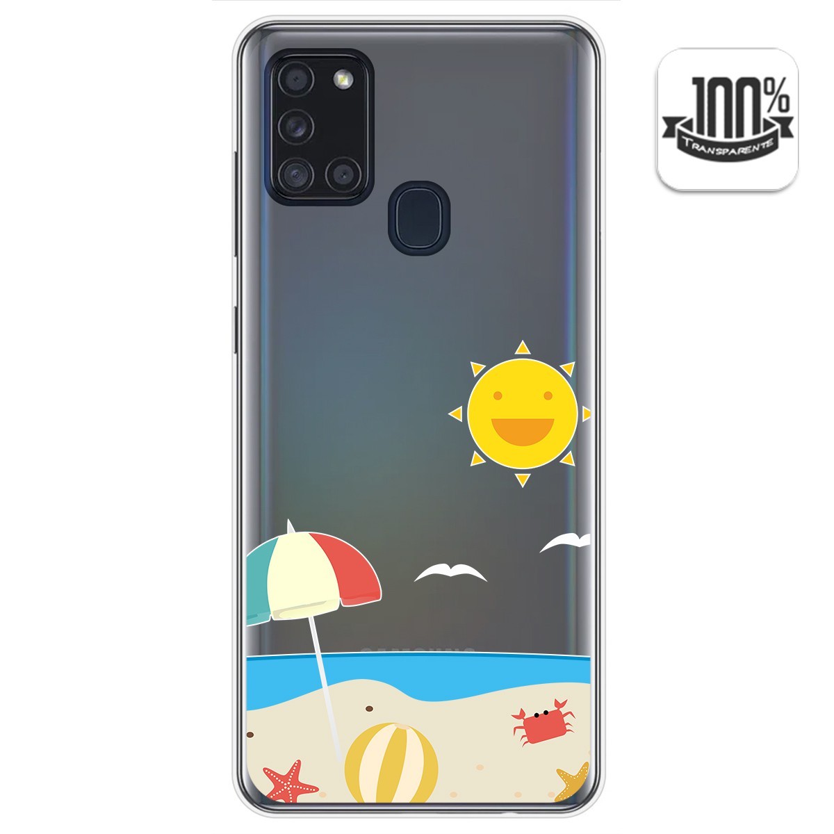 Funda Gel Transparente para Samsung Galaxy A21s diseño Playa Dibujos
