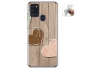 Funda Gel Tpu para Samsung Galaxy A21s diseño Corazones Madera Dibujos