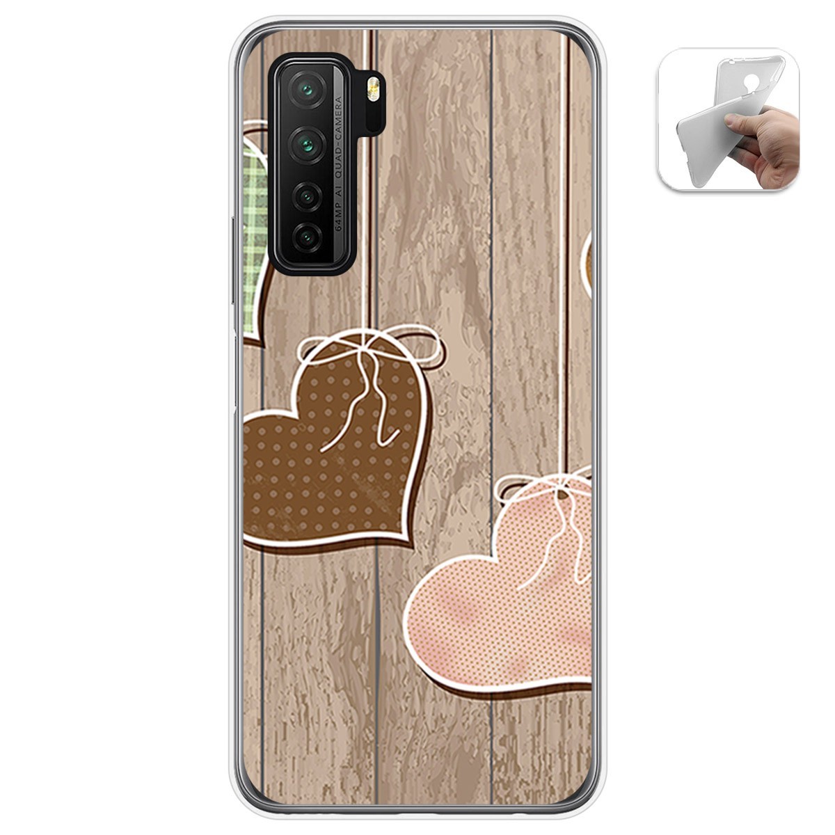 Funda Gel Tpu para  Huawei P40 Lite 5G diseño Corazones Madera Dibujos
