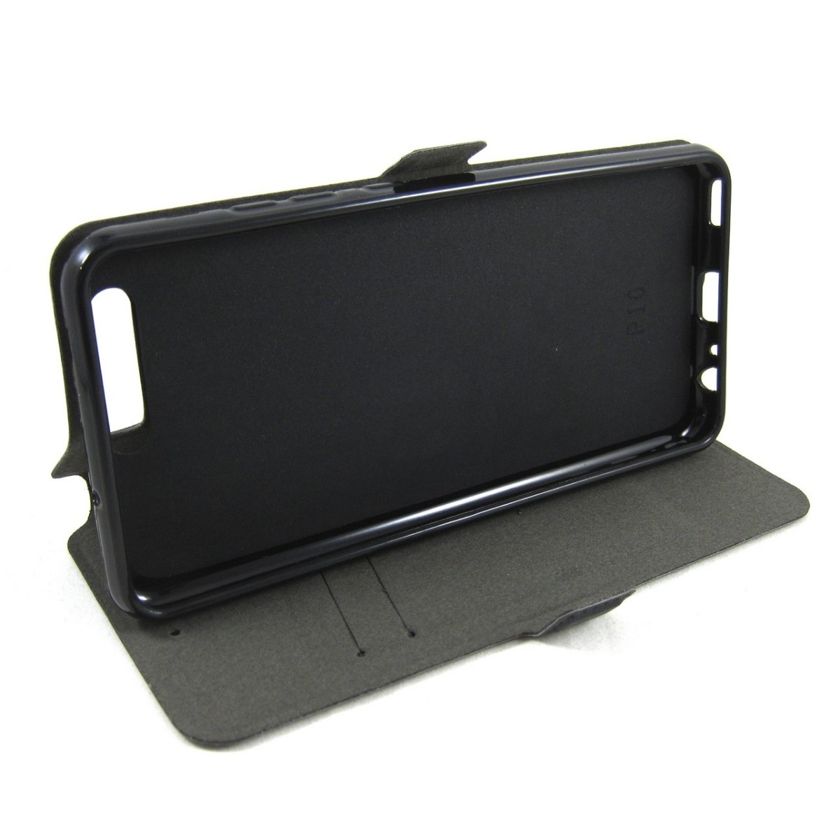 Funda Soporte Piel Negra para Huawei P10 Plus Flip Libro