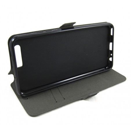 Funda Soporte Piel Negra para Huawei P10 Plus Flip Libro