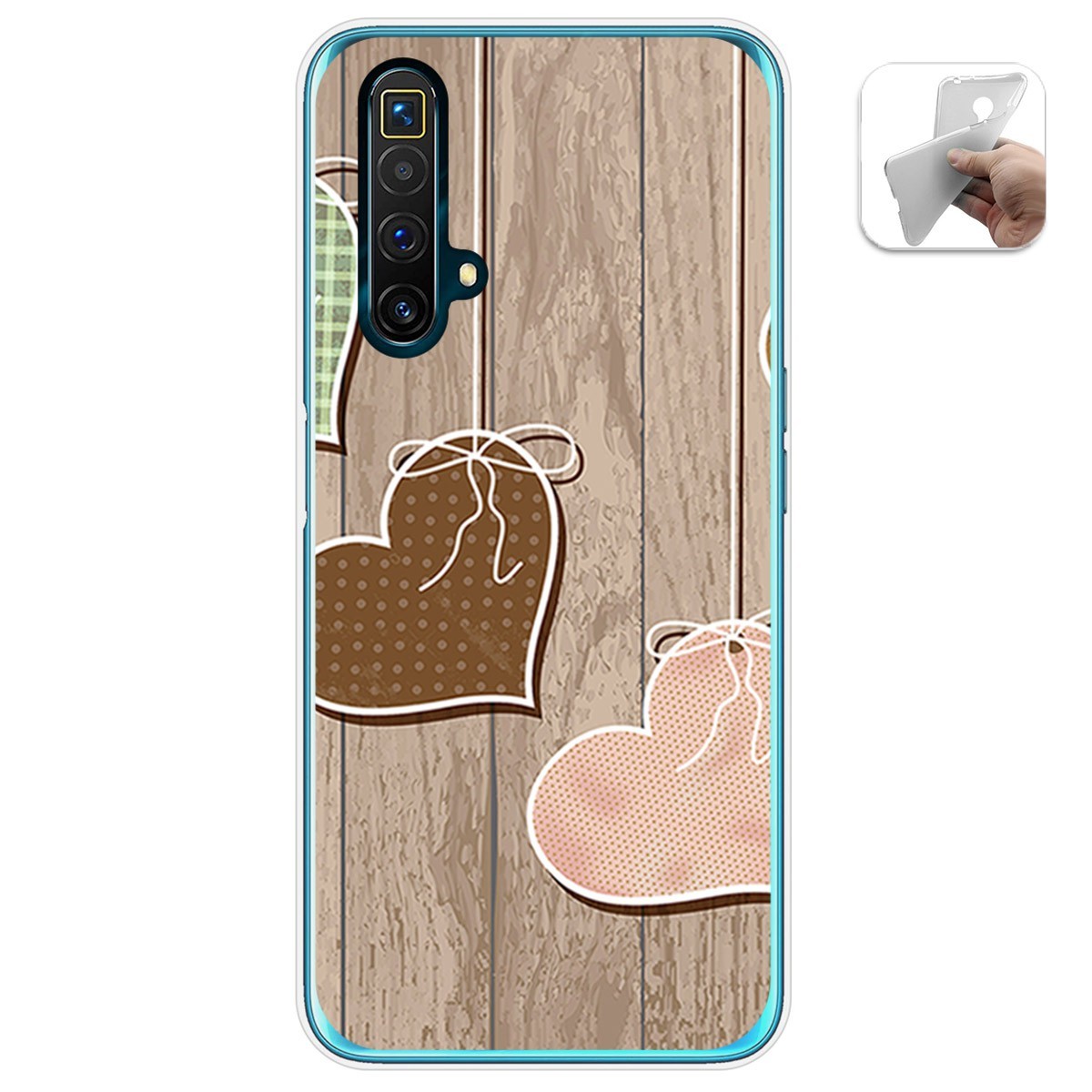 Funda Gel Tpu para Realme X3 SuperZoom / X50 5G diseño Corazones Madera Dibujos