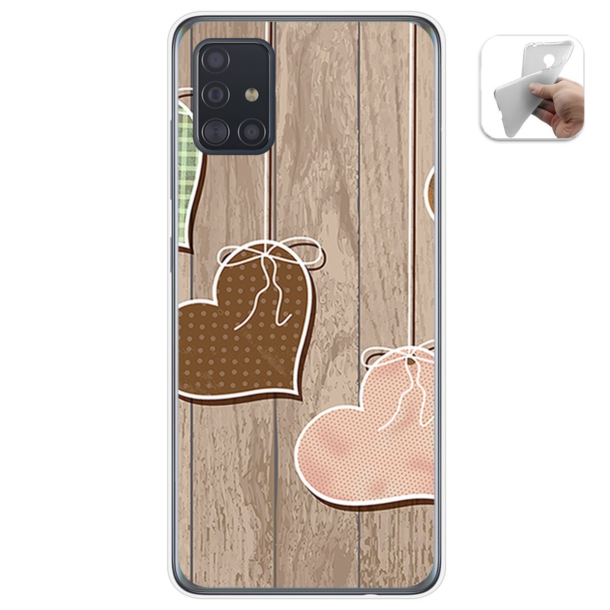 Funda Gel Tpu para Samsung Galaxy A51 5G diseño Corazones Madera Dibujos