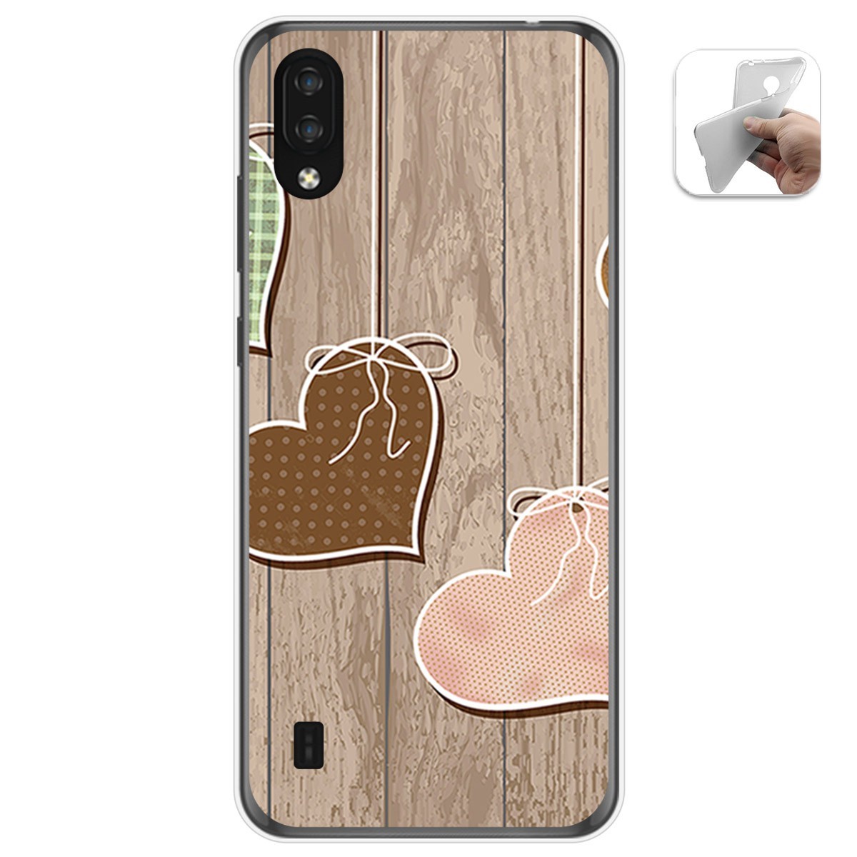 Funda Gel Tpu para Zte Blade A5 2020 diseño Corazones Madera Dibujos