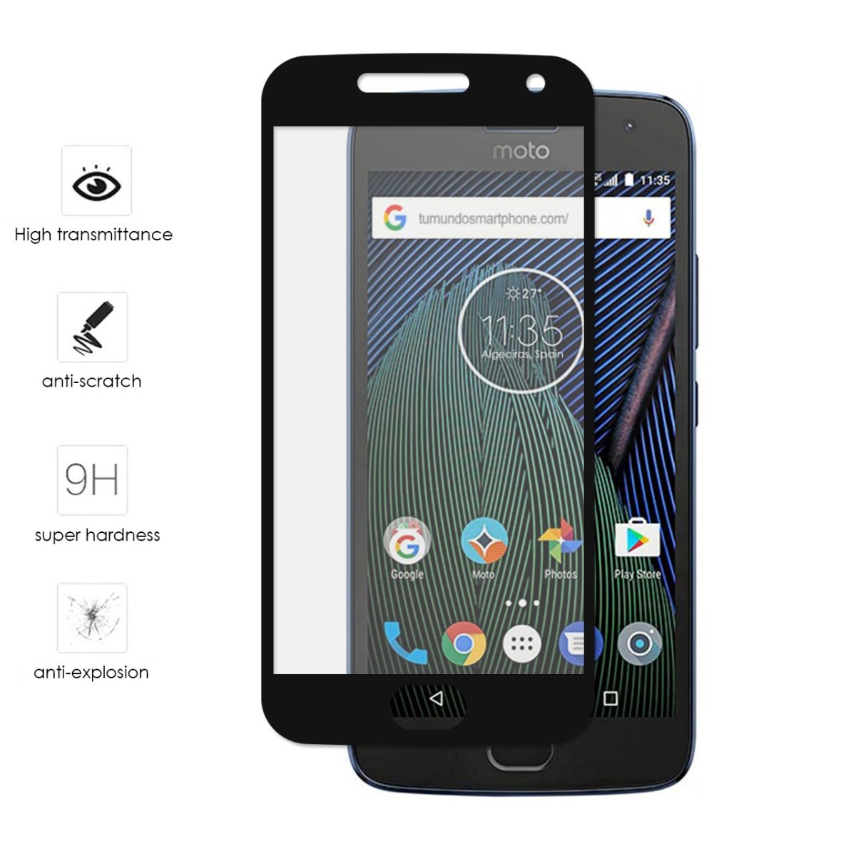 Protector Cristal Templado Frontal Completo Negro para Lenovo Moto G5 Plus Vidrio