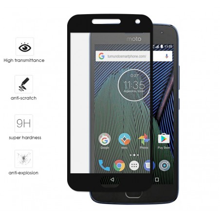 Protector Cristal Templado Frontal Completo Negro para Lenovo Moto G5 Plus Vidrio