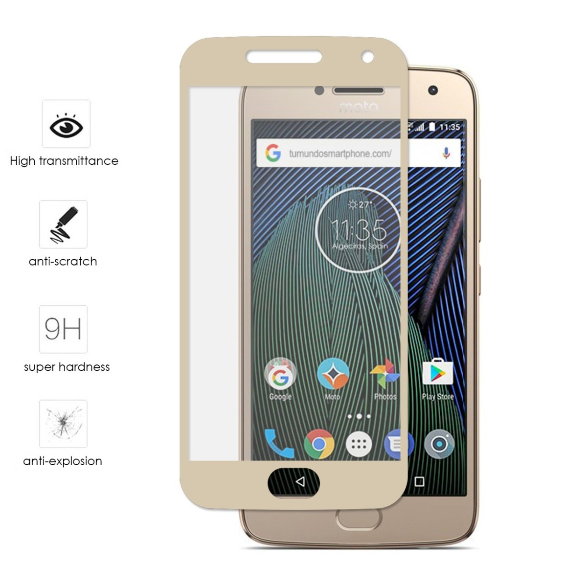 Protector Cristal Templado Frontal Completo Dorado para Lenovo Moto G5 Plus Vidrio