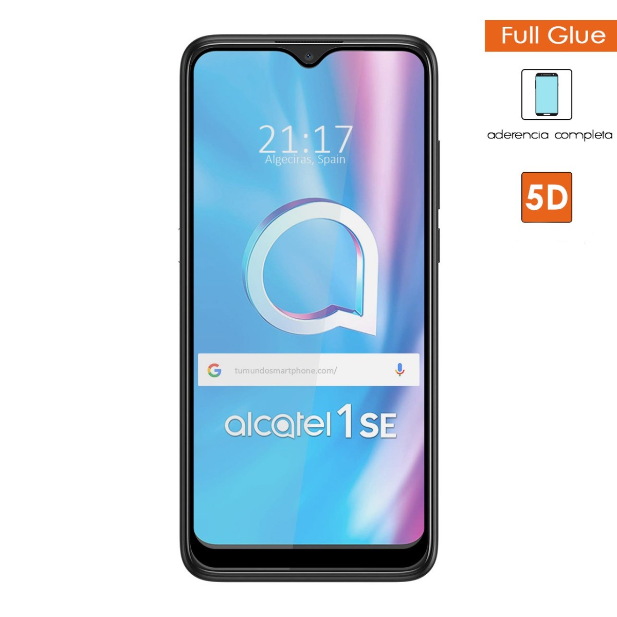 Protector Cristal Templado Completo 5D Full Glue Negro para Alcatel 1SE 2020 Vidrio