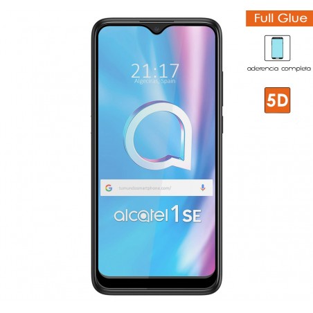 Protector Cristal Templado Completo 5D Full Glue Negro para Alcatel 1SE 2020 Vidrio
