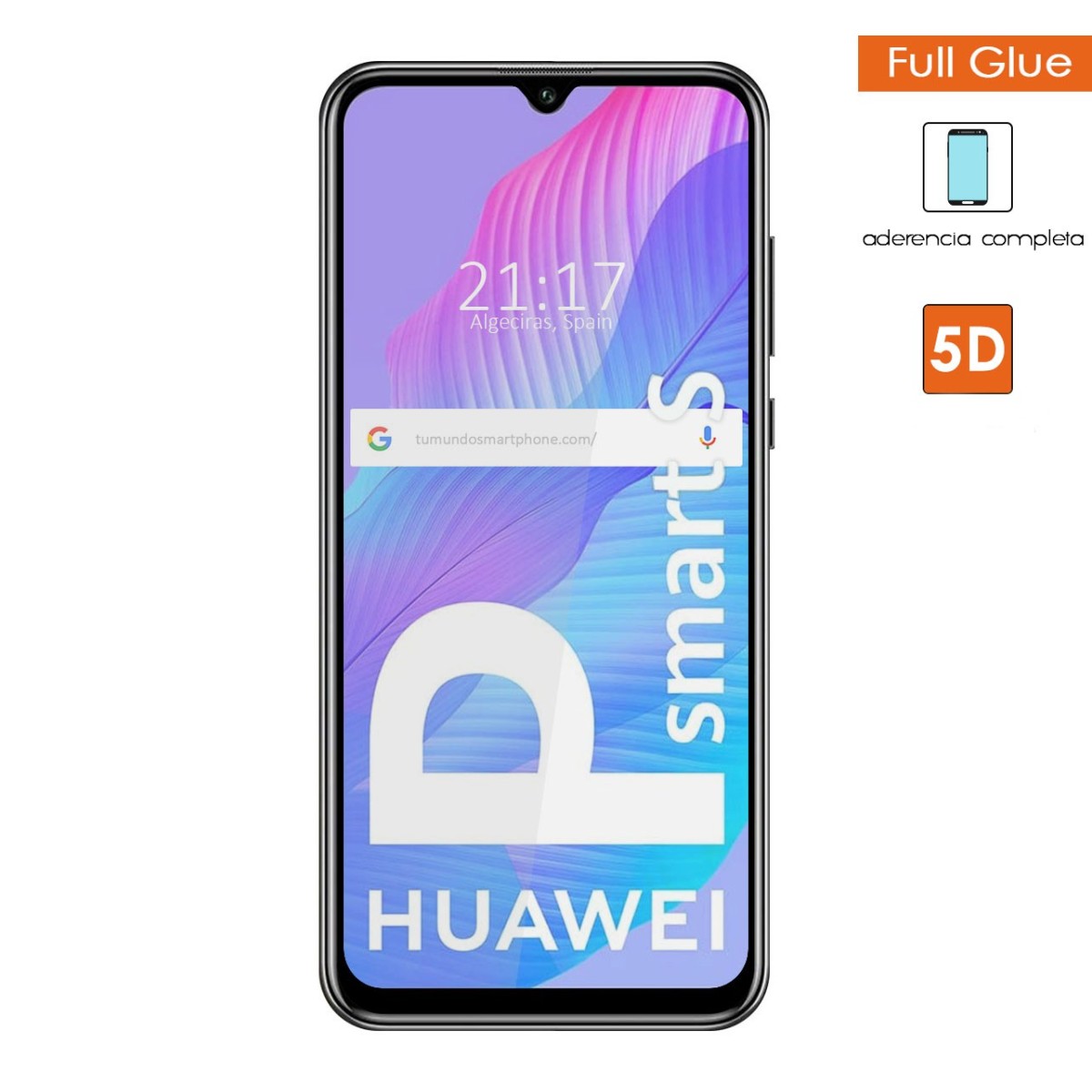 Protector Cristal Templado Completo 5D Full Glue Negro para Huawei P Smart S / Y8p Vidrio