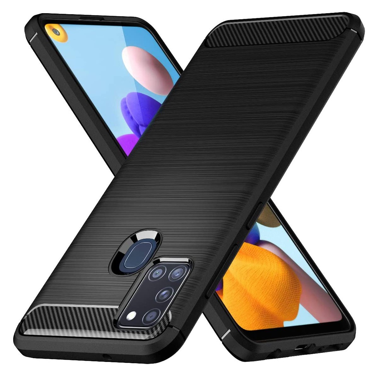 Funda Gel Tpu Tipo Carbon Negra para Samsung Galaxy A21s