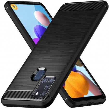 Funda Gel Tpu Tipo Carbon Negra para Samsung Galaxy A21s