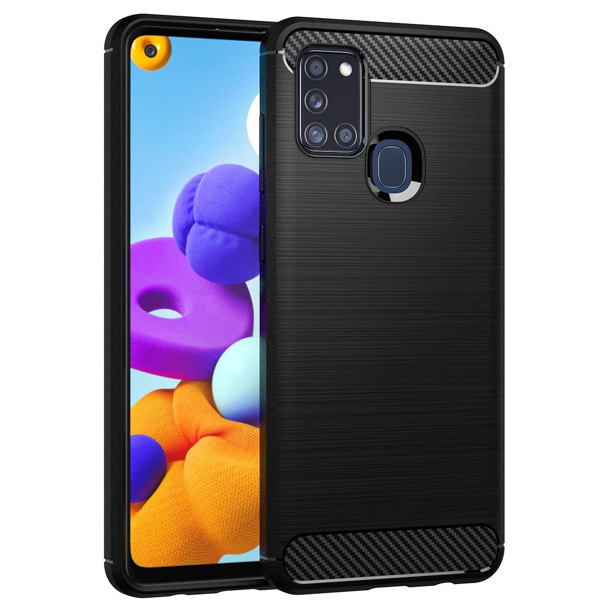 Funda Gel Tpu Tipo Carbon Negra para Samsung Galaxy A21s