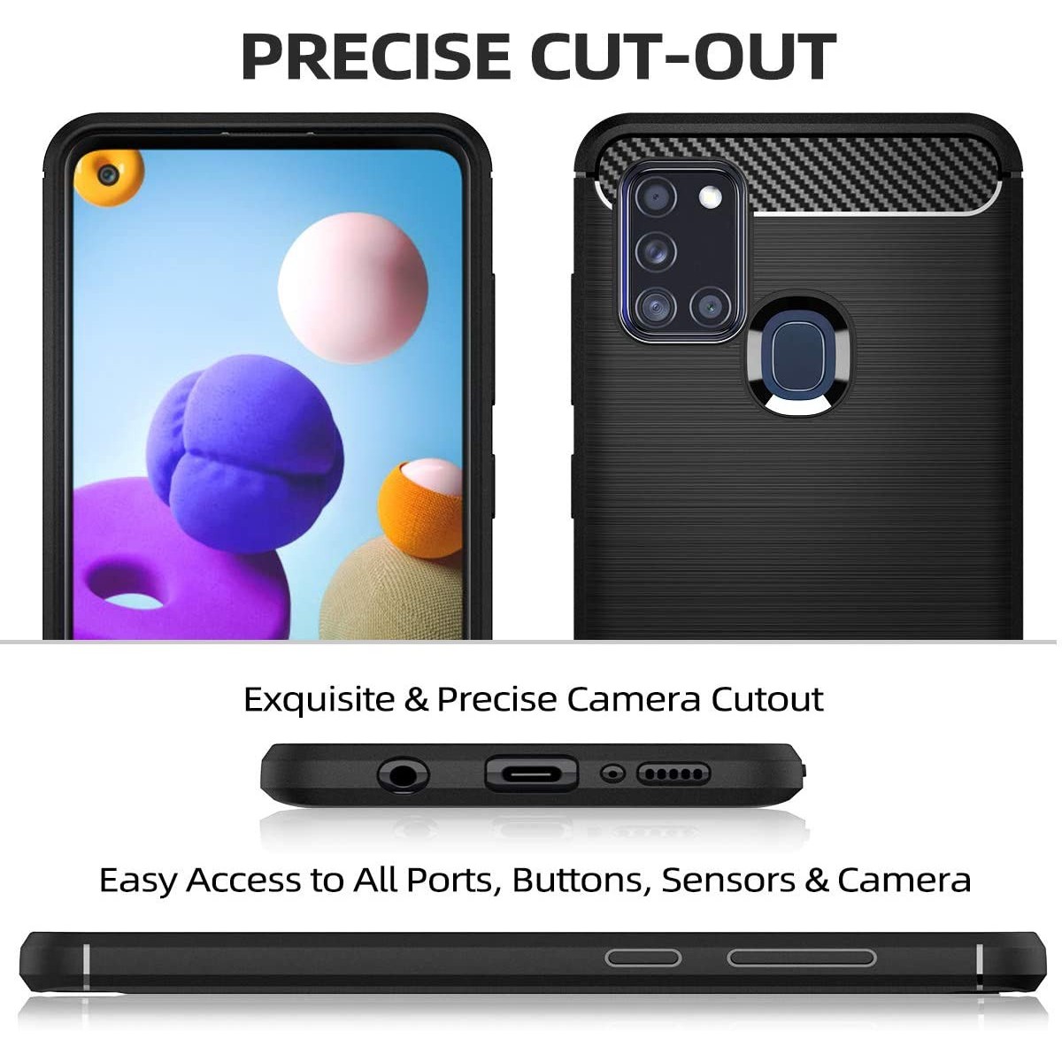 Funda Gel Tpu Tipo Carbon Negra para Samsung Galaxy A21s