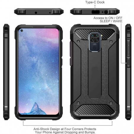 Funda Tipo Hybrid Tough Armor (Pc+Tpu) Negra para Xiaomi Redmi Note 9