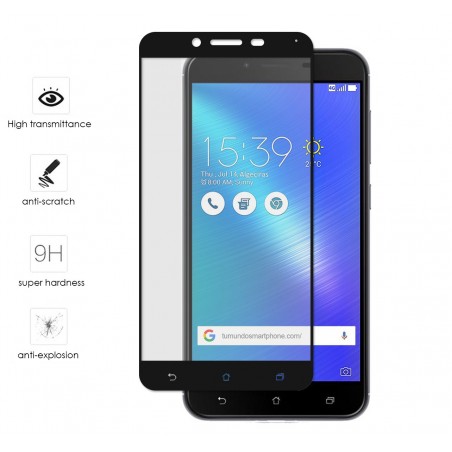 Protector Cristal Templado Frontal Completo Negro para Asus Zenfone 3 Max 5.5" Zc553Kl Vidrio