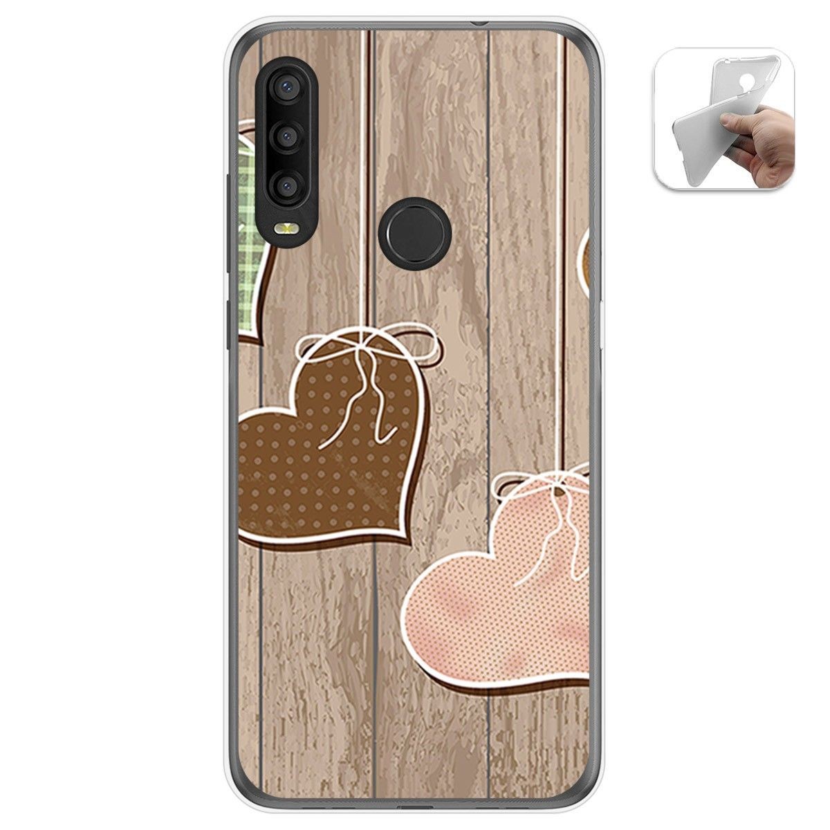 Funda Gel Tpu para Alcatel 1SE 2020 diseño Corazones Madera Dibujos