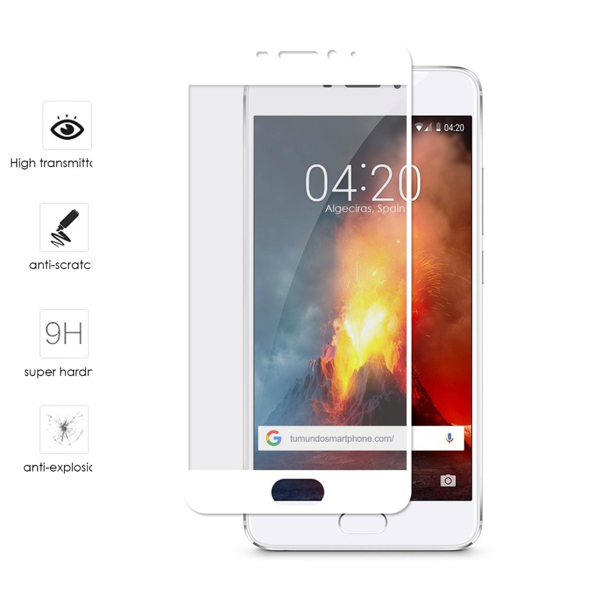 Protector Cristal Templado Frontal Completo Blanco para Meizu M5 Note Vidrio