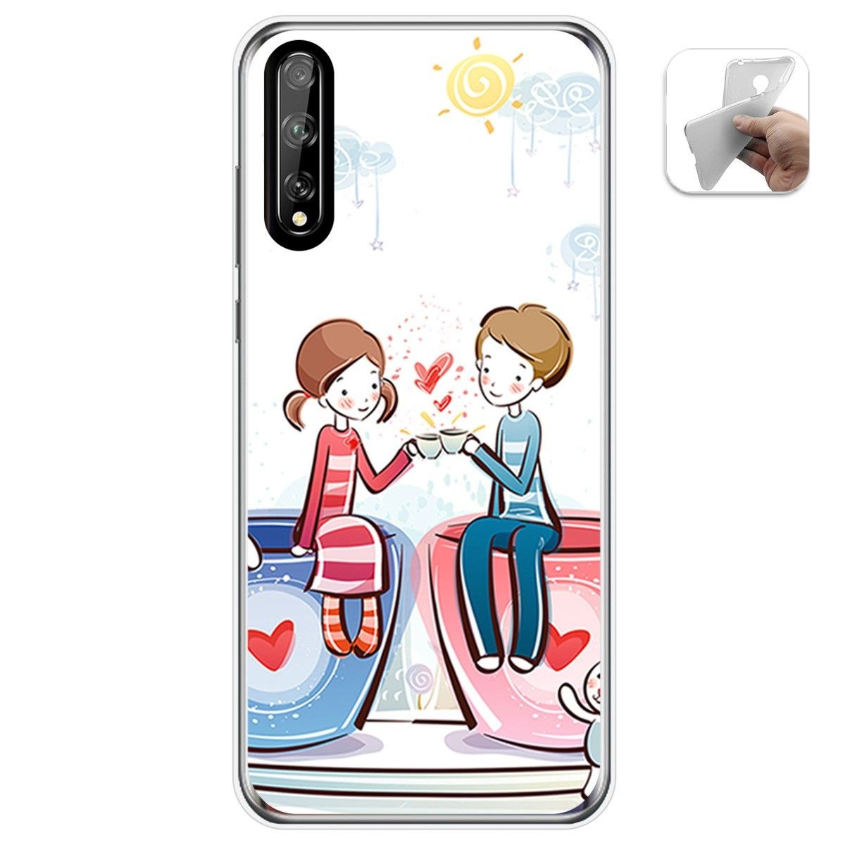 Funda Gel Tpu para Huawei P Smart S / Y8p diseño Café Dibujos