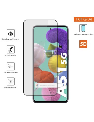 Protector Cristal Templado Completo 5D Full Glue Negro para Samsung Galaxy A51 5G Vidrio